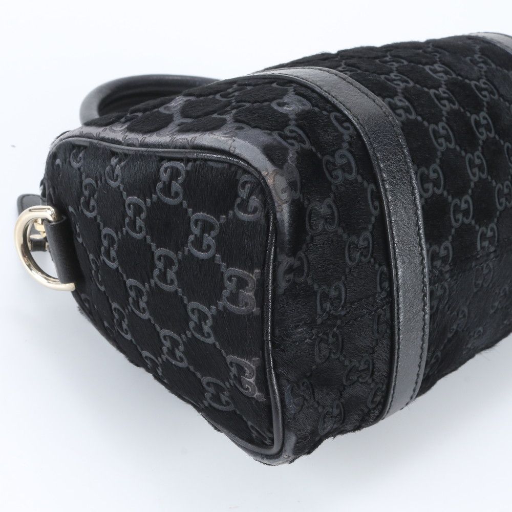 Gucci GG Canvas Calf Hair Mini Boston Leather Handbag Tote Black — view 6