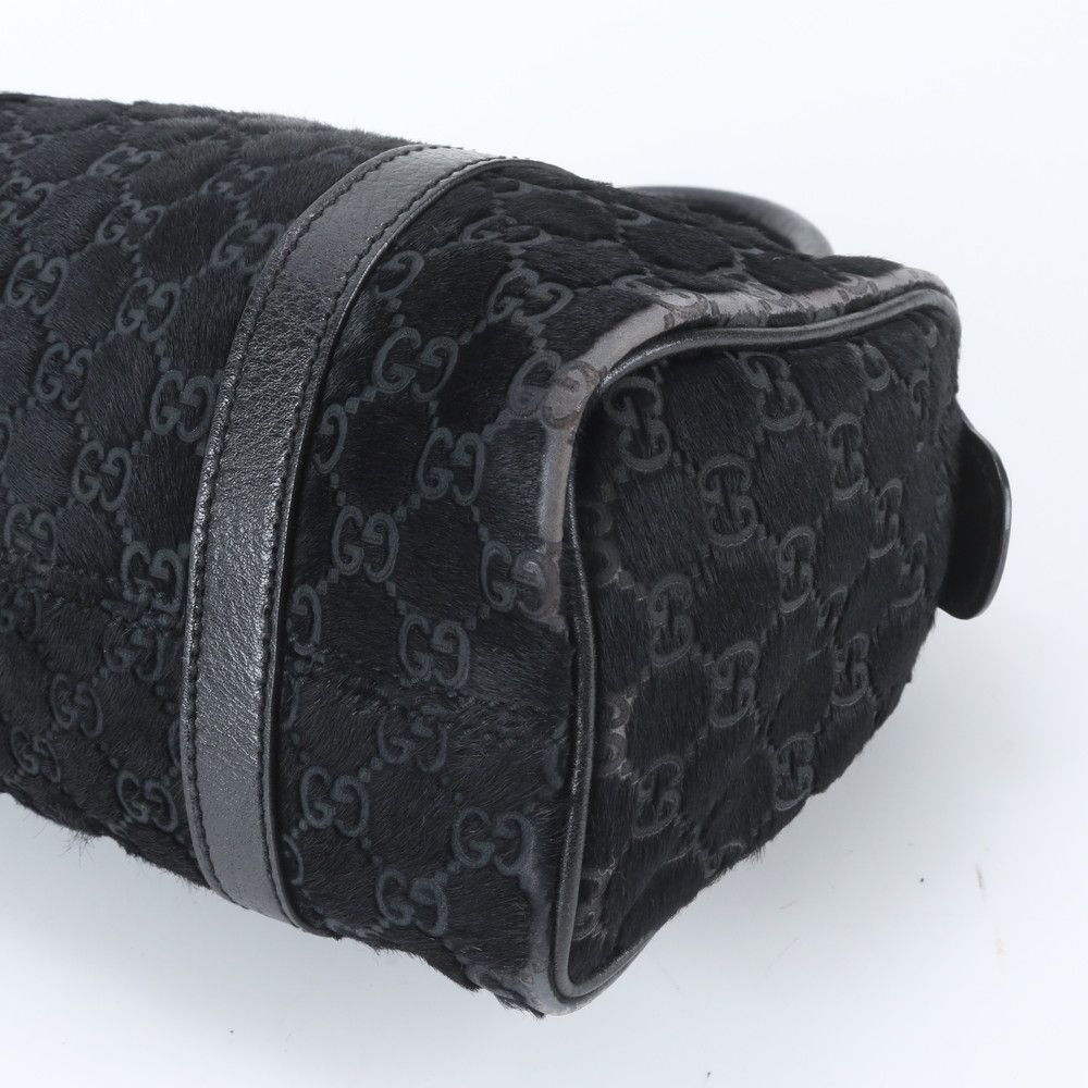 Gucci GG Canvas Calf Hair Mini Boston Leather Handbag Tote Black — view 4