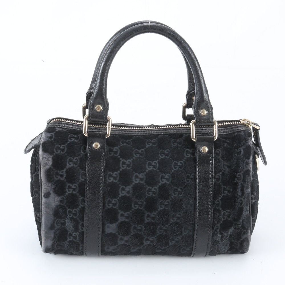 Gucci GG Canvas Calf Hair Mini Boston Leather Handbag Tote Black — view 3