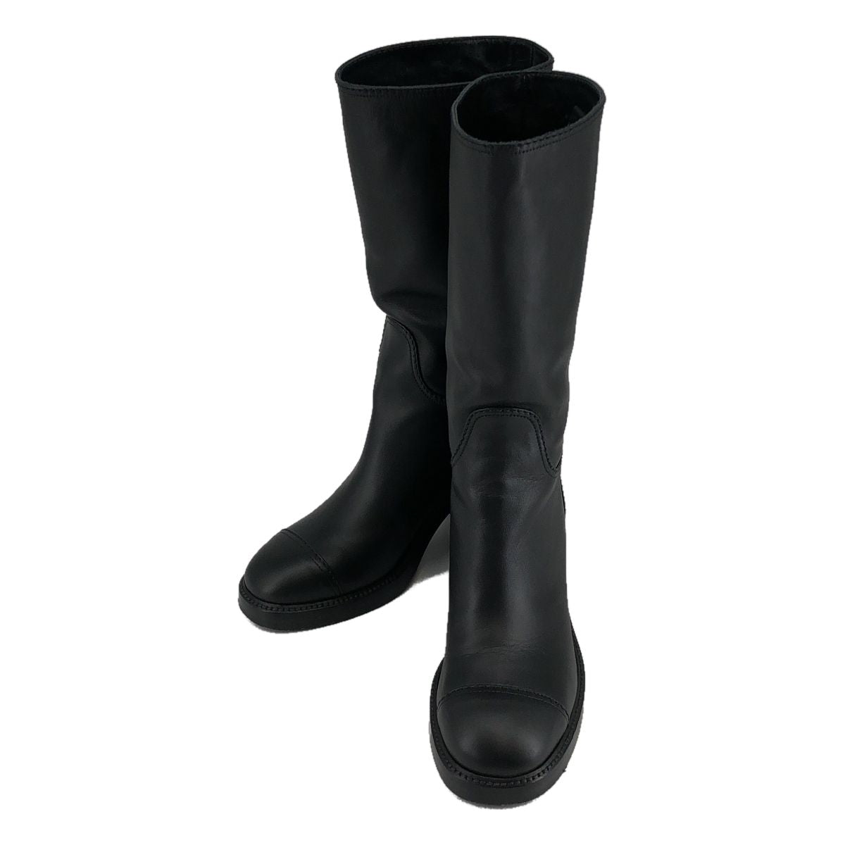 Chanel CC Logo Leather Boots 38C Black