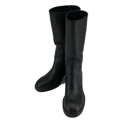 Chanel CC Logo Leather Boots 38C Black