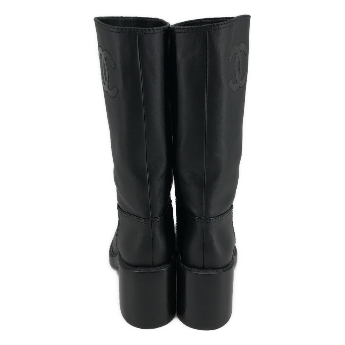 Chanel CC Logo Leather Boots 38C Black — view 3