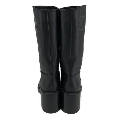 Chanel CC Logo Leather Boots 38C Black — view 3