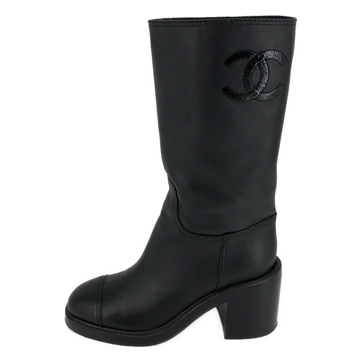 Chanel CC Logo Leather Boots 38C Black — view 2