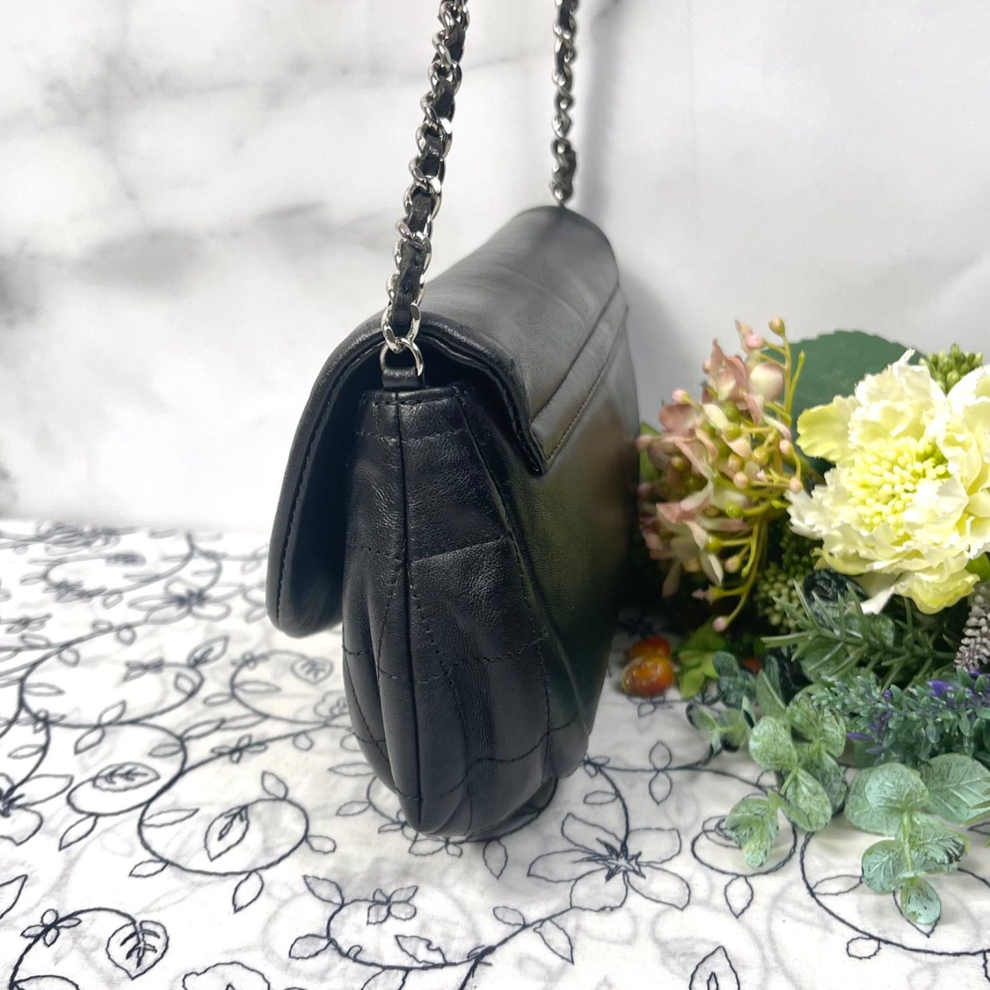 Chanel Half Moon Lambskin Chain Shoulder Bag Black — view 7