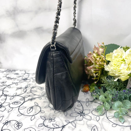 Chanel Half Moon Lambskin Chain Shoulder Bag Black — view 7