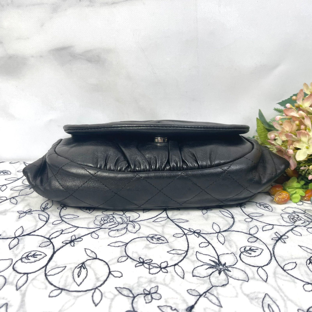 Chanel Half Moon Lambskin Chain Shoulder Bag Black — view 8