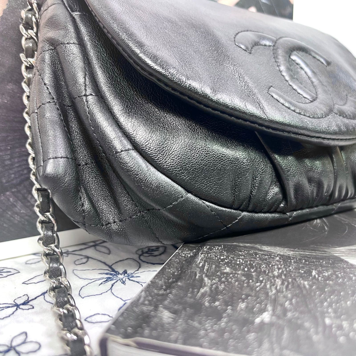 Chanel Half Moon Lambskin Chain Shoulder Bag Black — view 4