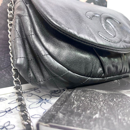 Chanel Half Moon Lambskin Chain Shoulder Bag Black — view 4