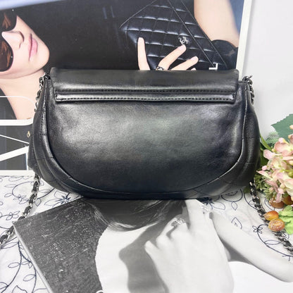 Chanel Half Moon Lambskin Chain Shoulder Bag Black — view 3