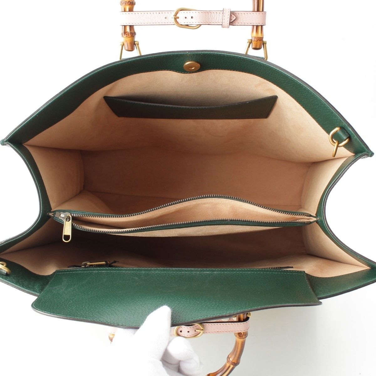 Gucci Adidas Diana Large Bamboo Tote Shoulder Bag Green — view 6