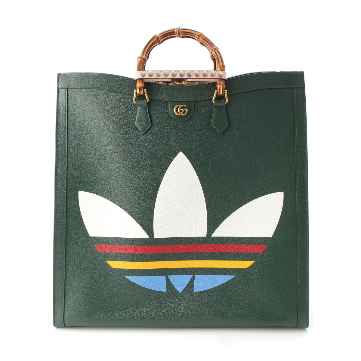 Gucci Adidas Diana Large Bamboo Tote Shoulder Bag Green
