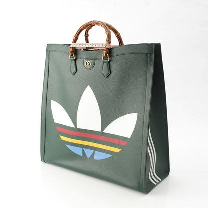 Gucci Adidas Diana Large Bamboo Tote Shoulder Bag Green — view 2