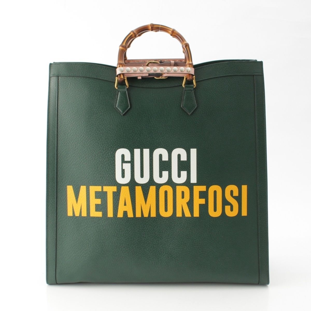 Gucci Adidas Diana Large Bamboo Tote Shoulder Bag Green — view 4