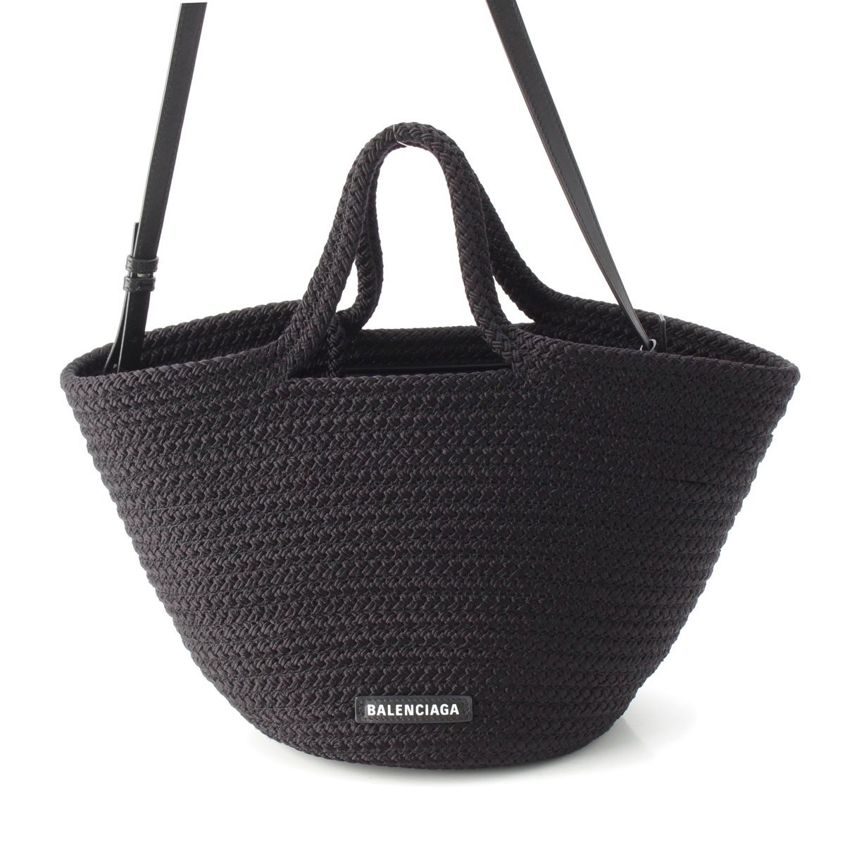 Balenciaga Ibiza Medium Raffia Basket 2-Way Shoulder Handbag Black
