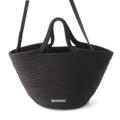 Balenciaga Ibiza Medium Raffia Basket 2-Way Shoulder Handbag Black