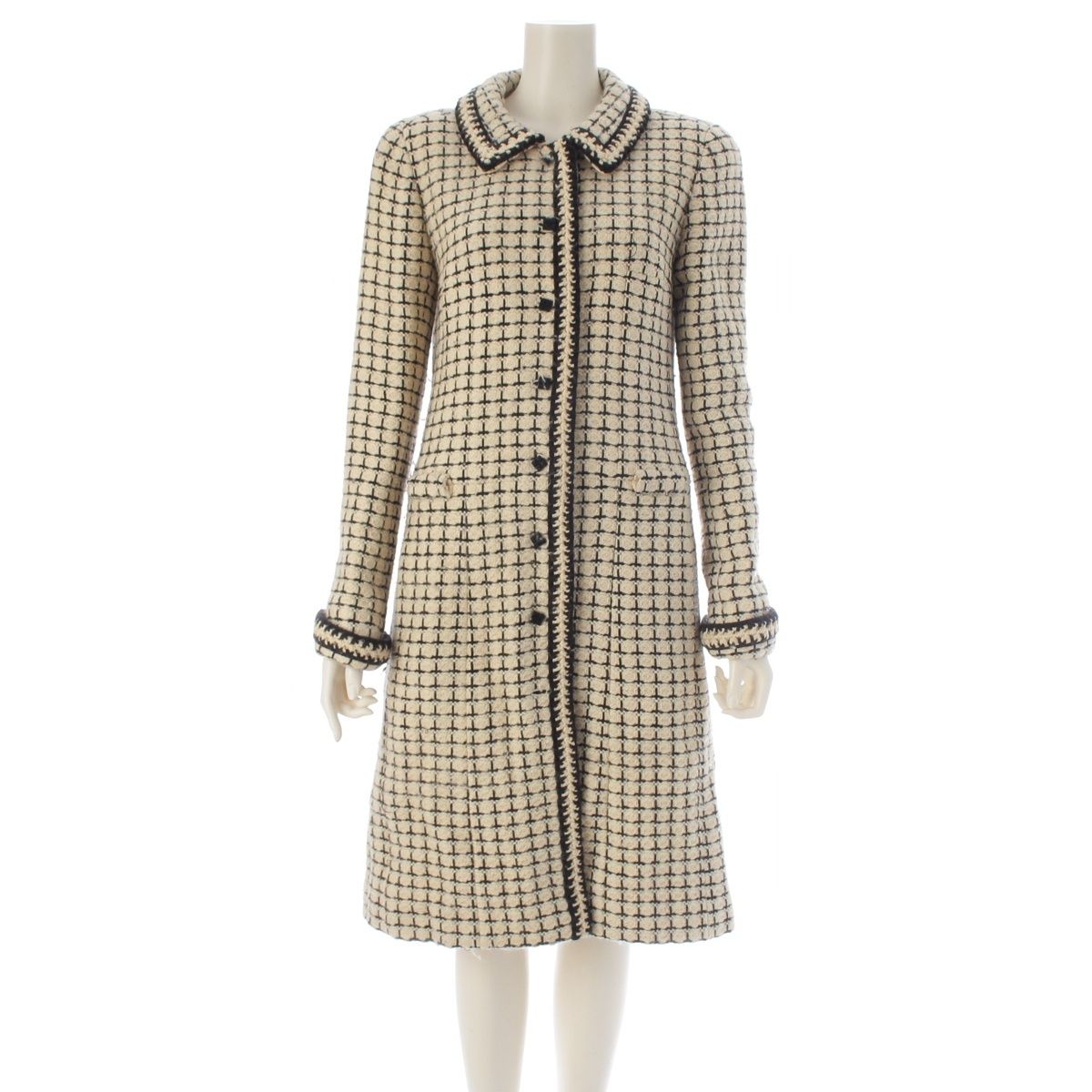 Chanel 00A Wool CC Logo Button Tweed Coat White Black 38