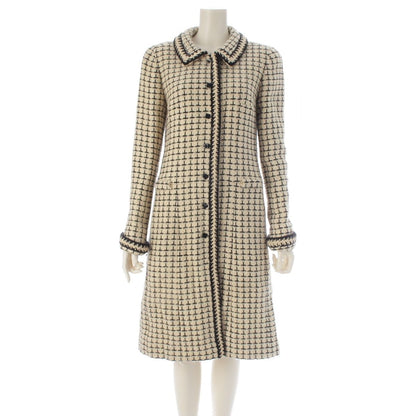 Chanel 00A Wool CC Logo Button Tweed Coat White Black 38