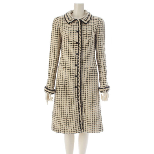Chanel 00A Wool CC Logo Button Tweed Coat White Black 38
