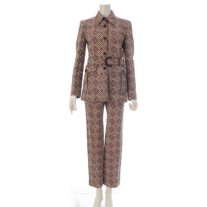 Prada Vintage Wool All Over Print Jacket Pants Set Brown Purple 38