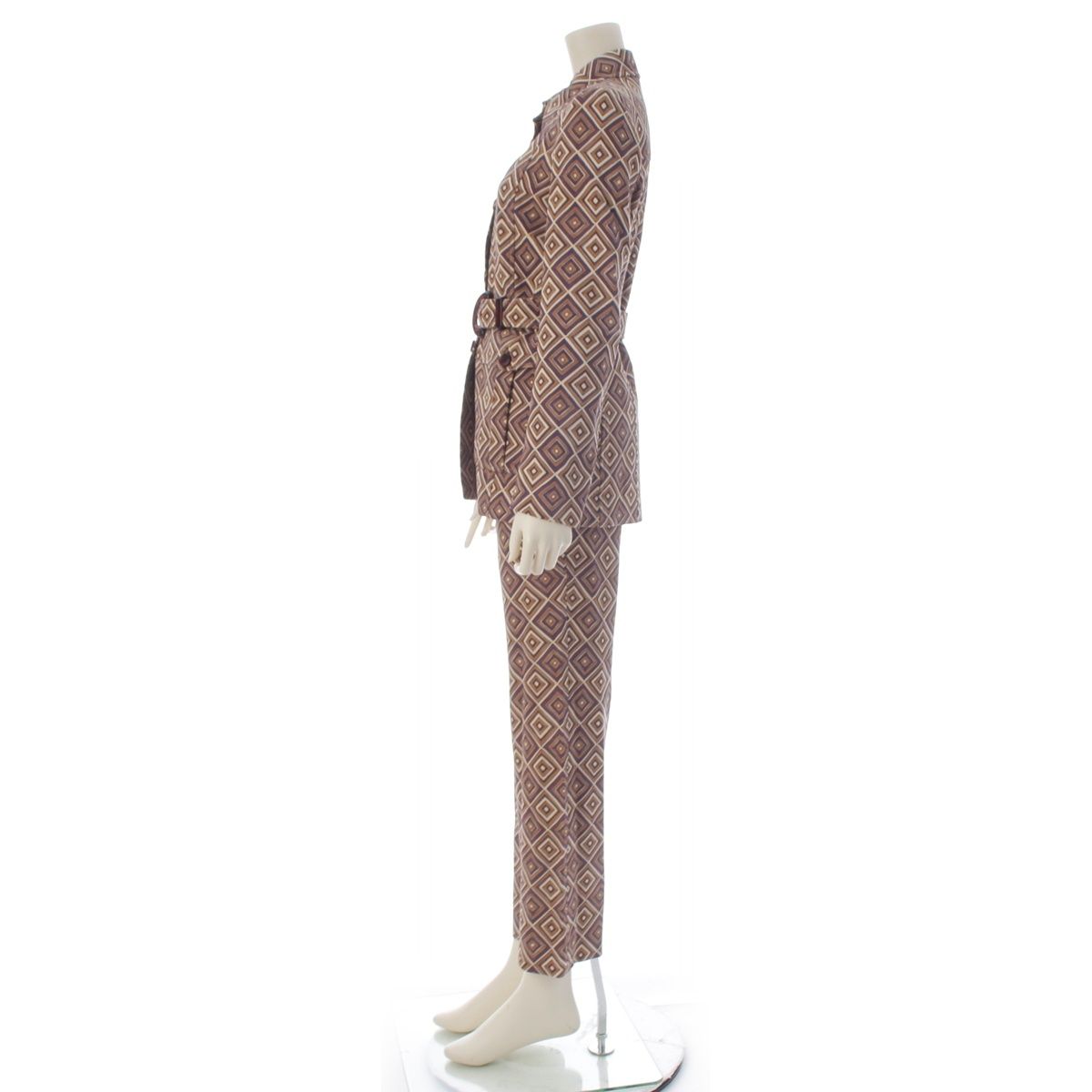 Prada Vintage Wool All Over Print Jacket Pants Set Brown Purple 38 — view 3