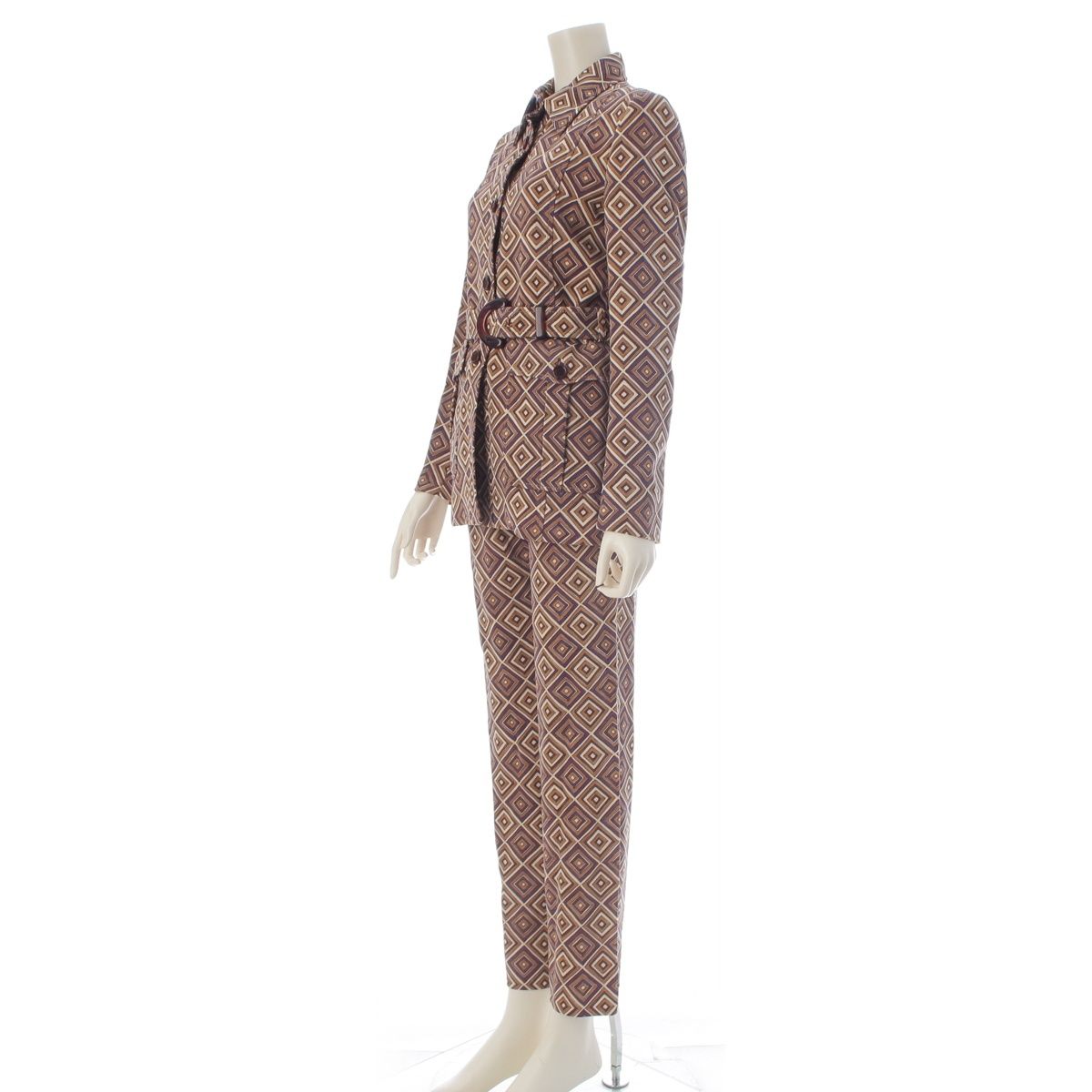 Prada Vintage Wool All Over Print Jacket Pants Set Brown Purple 38 — view 2