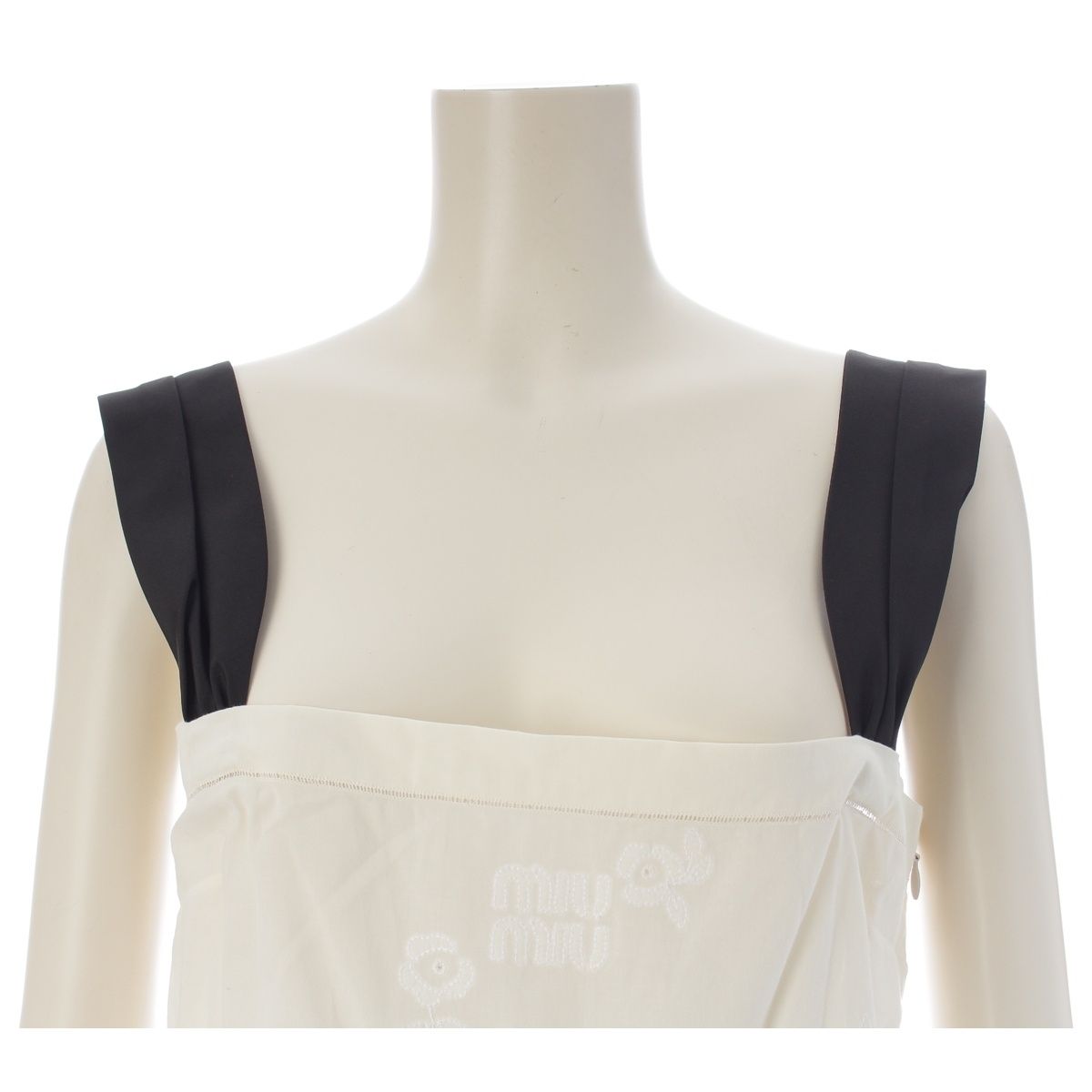Miu Miu Logo Embroidery Floral All Over Print Baptiste Dress Off White Black 38 — view 5