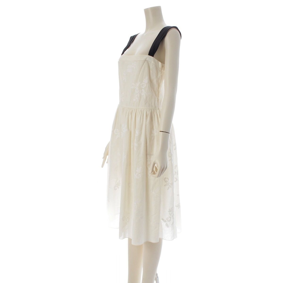 Miu Miu Logo Embroidery Floral All Over Print Baptiste Dress Off White Black 38 — view 2
