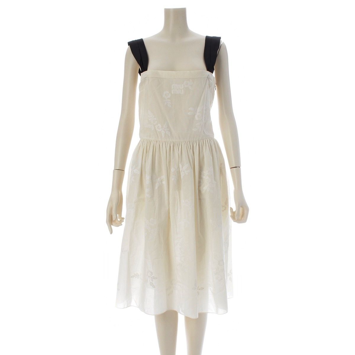 Miu Miu Logo Embroidery Floral All Over Print Baptiste Dress Off White Black 38