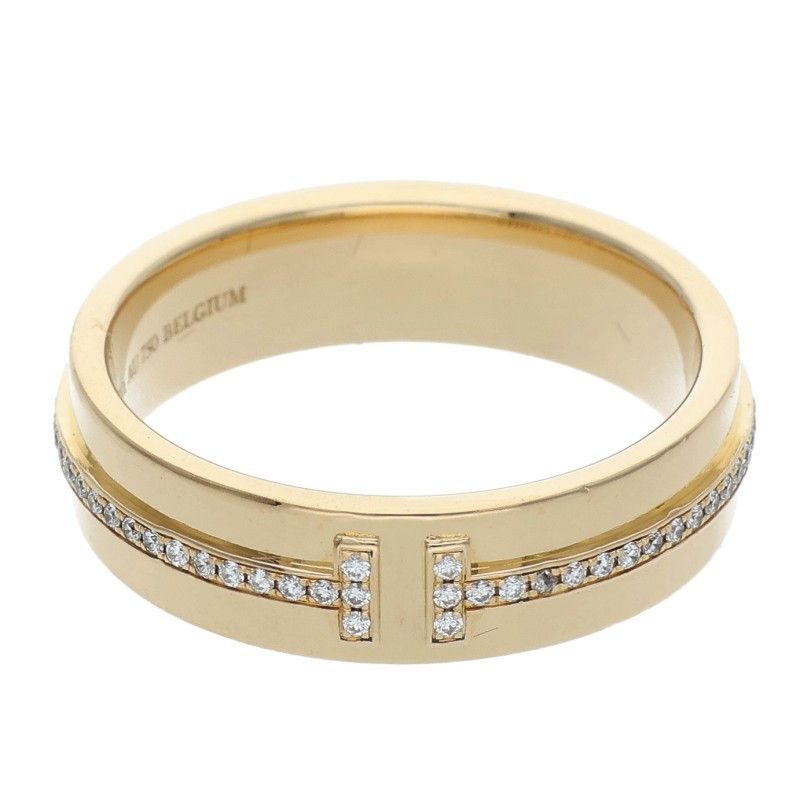 Tiffany & Co T 18k Yellow Gold Wide Diamond Ring