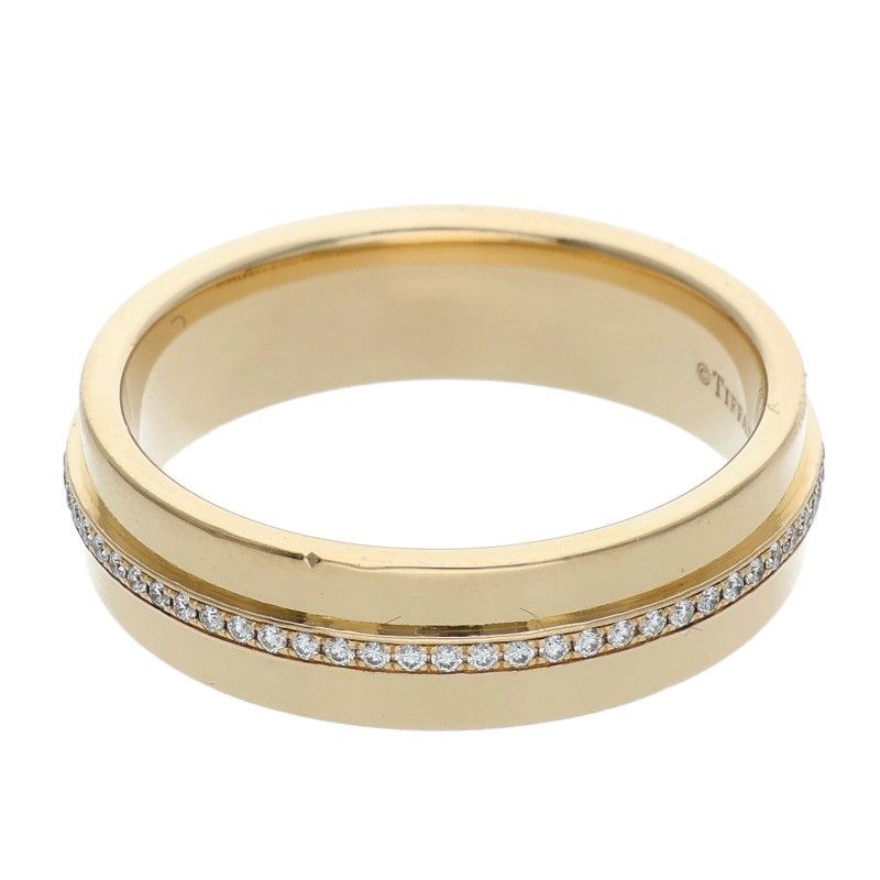 Tiffany & Co T 18k Yellow Gold Wide Diamond Ring — view 2
