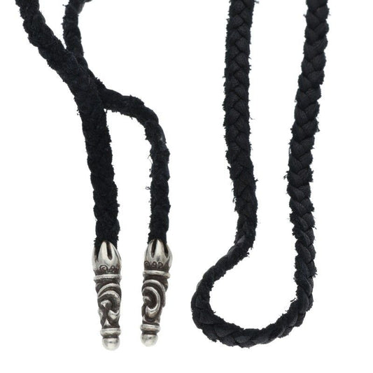 Chrome Hearts Leather Braid Scroll Blade Silver Necklace