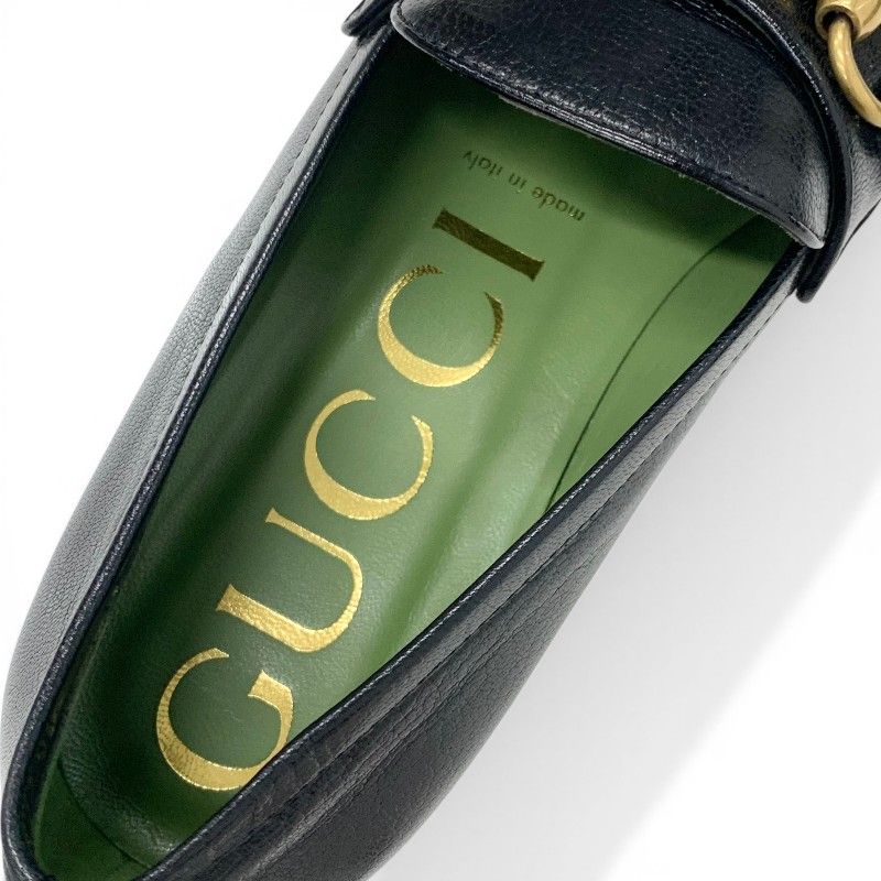 Gucci Loafers Leather Shoes Black Gold Horsebit Platforms — view 7