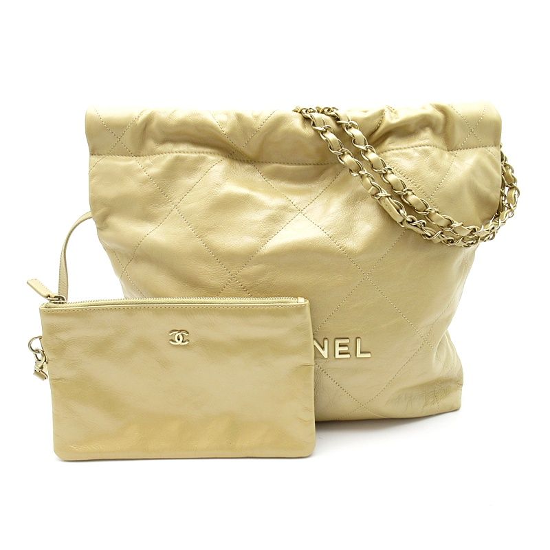 Chanel 22 Small Handbag Calfskin Beige