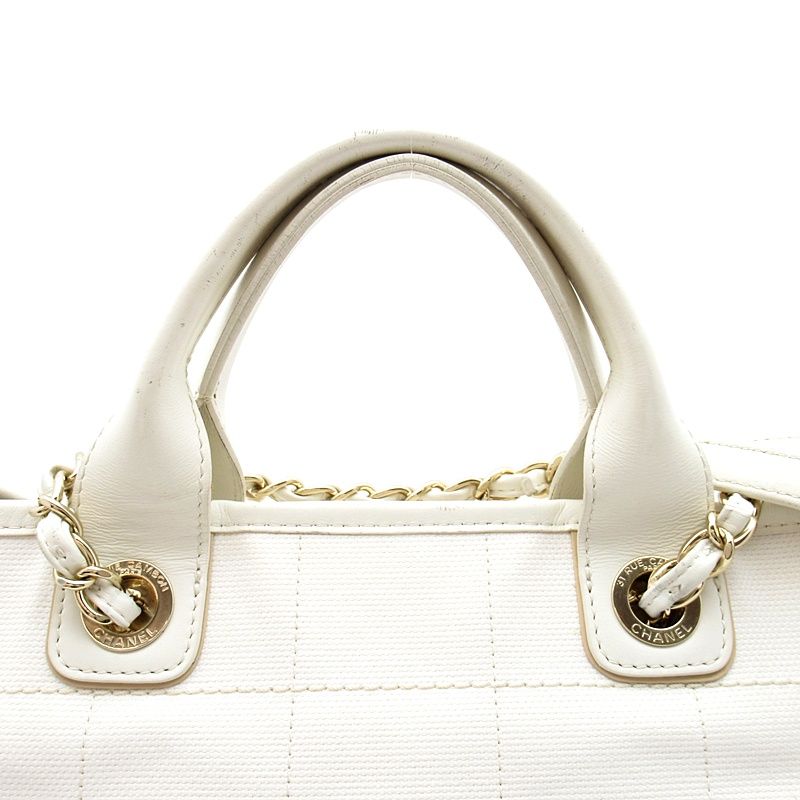 Chanel Deauville Line Tote GM Canvas Calfskin White — view 2