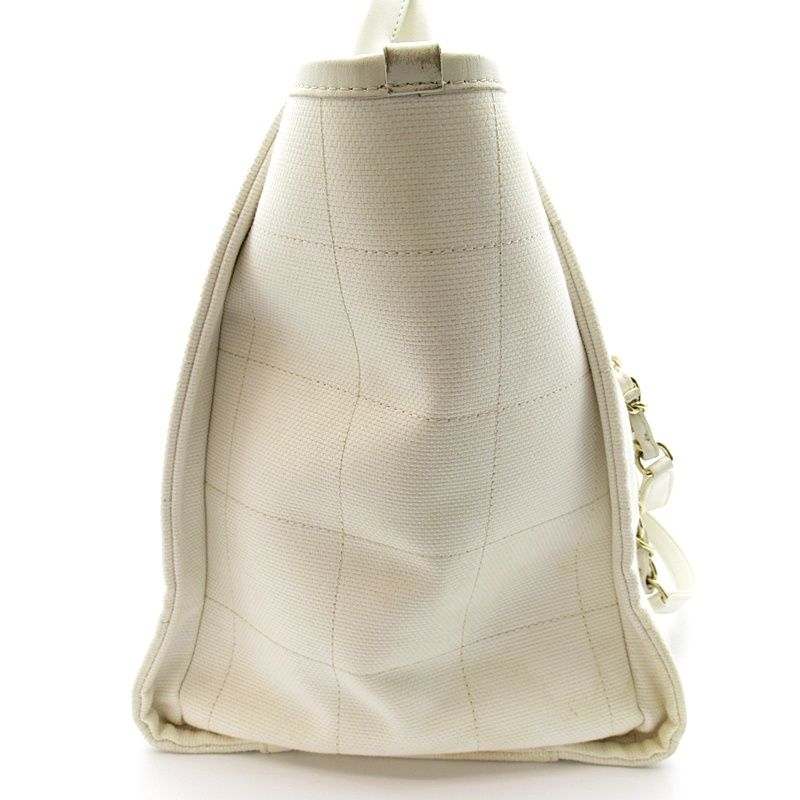 Chanel Deauville Line Tote GM Canvas Calfskin White — view 3