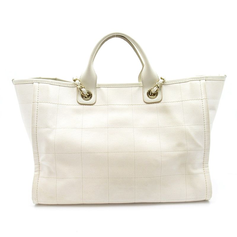 Chanel Deauville Line Tote GM Canvas Calfskin White — view 4