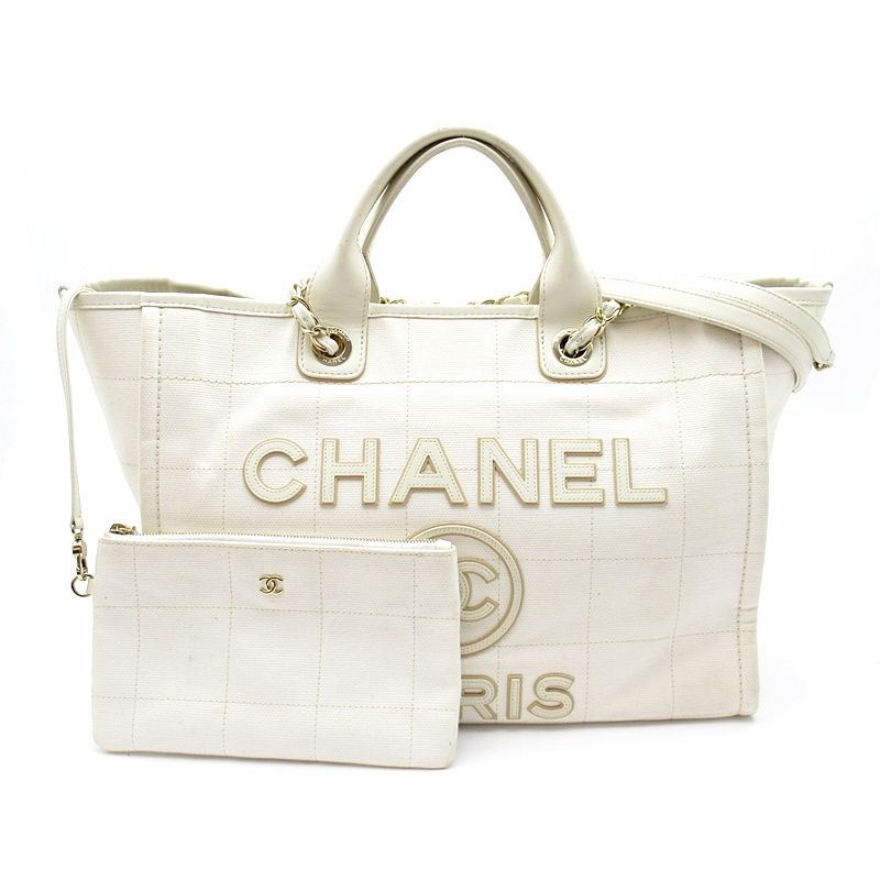 Chanel Deauville Line Tote GM Canvas Calfskin White