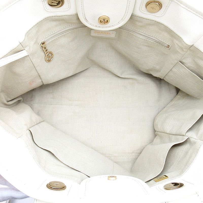 Chanel Deauville Line Tote GM Canvas Calfskin White — view 7