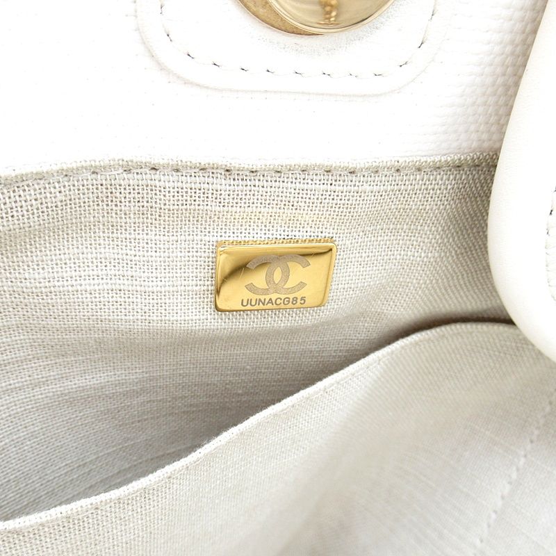 Chanel Deauville Line Tote GM Canvas Calfskin White — view 8