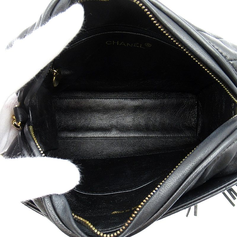 Chanel Fringe Chain Shoulder Bag Lambskin Black — view 7