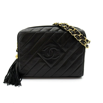 Chanel Fringe Chain Shoulder Bag Lambskin Black