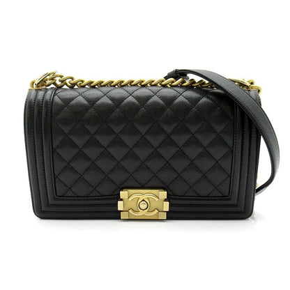 Chanel Boy Chain Shoulder Bag Caviar Leather Black