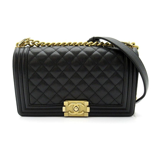 Chanel Boy Chain Shoulder Bag Caviar Leather Black