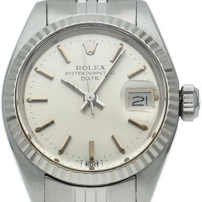 Rolex Oyster Perpetual Date Watch Antique 18k White Gold SS Silk