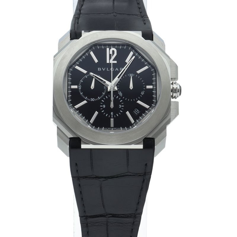 Bvlgari Octo Velocissimo Chronograph SS Leather Watch Black — view 2