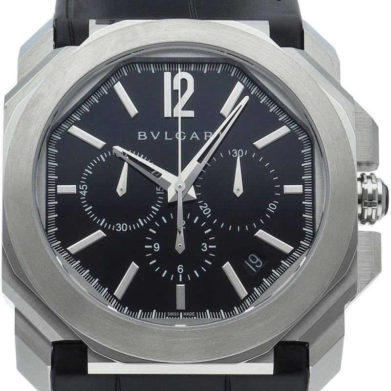 Bvlgari Octo Velocissimo Chronograph SS Leather Watch Black