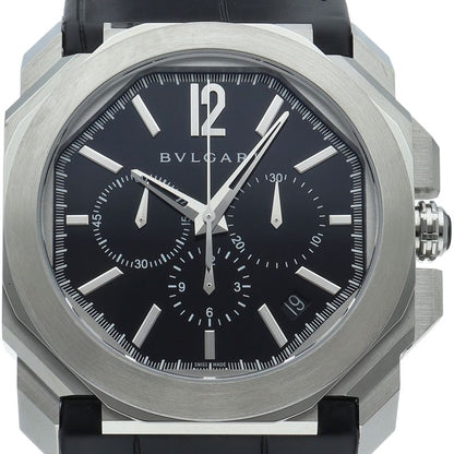 Bvlgari Octo Velocissimo Chronograph SS Leather Watch Black