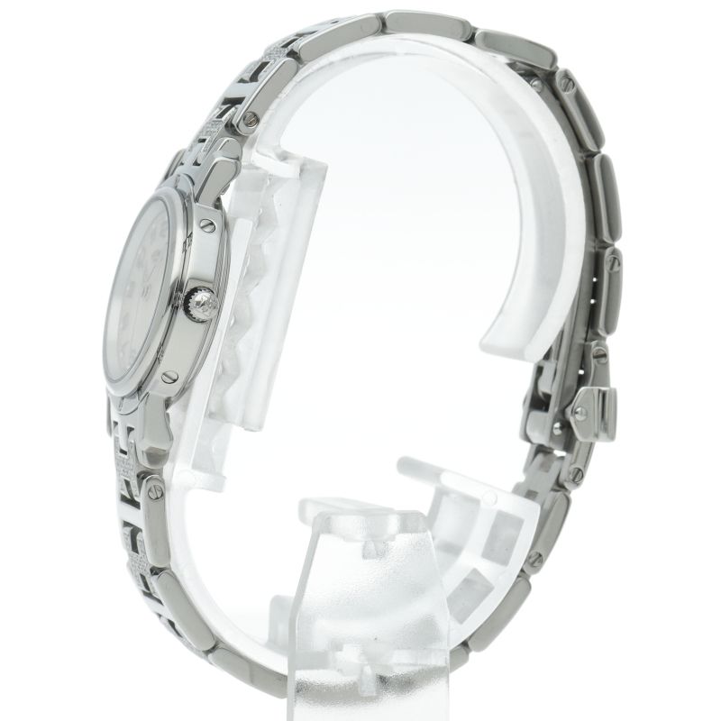 Hermes Clipper Nacre Watch Diamond Bezel Bracelet SS White — view 3