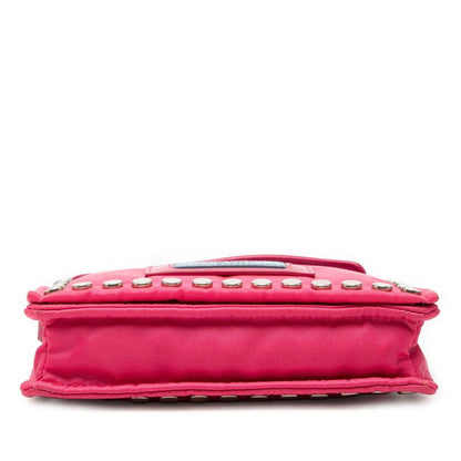 Prada Studs Crossbody Shoulder Bag Pink Nylon Leather — view 3